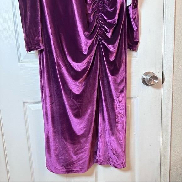Rachel Parcell Purple Midi Dress Long sleeve stretch velvet sheath Sz Large - Picture 7 of 13